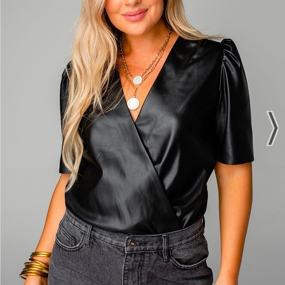 Buddy Love Ava Black Surplice Vegan Leather Bodysuit NWT - Picture 7 of 8